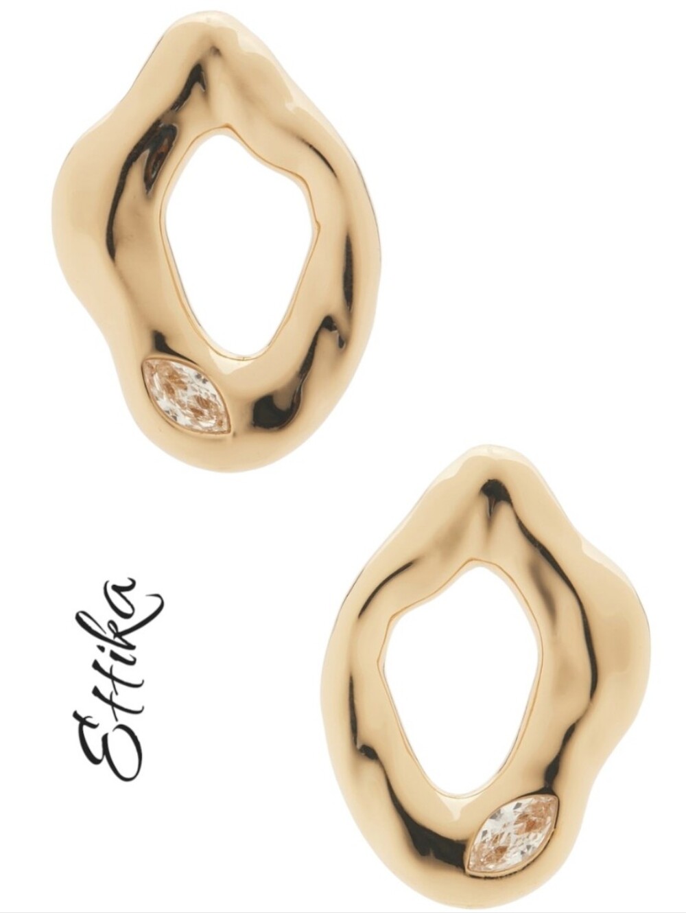 Ettika Molten Sparkle Earrings Clear Crystal Gold 18k Plated